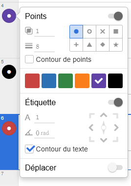 Options du point dans Desmos