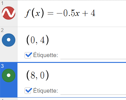 Fonction et coordonnées dans Desmos