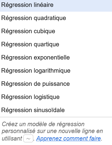 Liste des types de régression dans Desmos