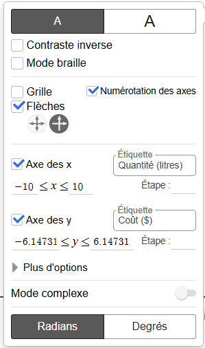 Configuration Desmos modifiée